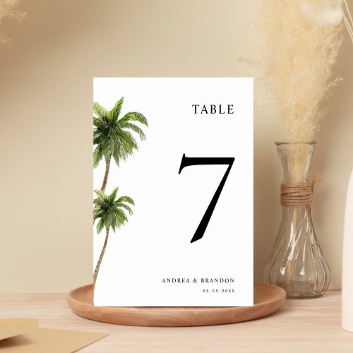 Palm Tree Tropical Minimal Wedding Table Number   