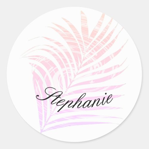 Palm Tree Tropical Pink Patterns Custom Name Classic Round Sticker