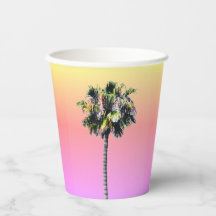 Palm Tree Tropical Pink Yellow Ombre Paper cup