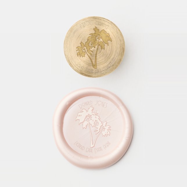 Palm Tree Tropical Real Estate Agent Monogram Name Wax Seal Stamp (Stamped)
