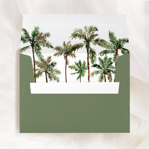 Palm Tree Tropical Sage Wedding Liner & Addressed Envelope