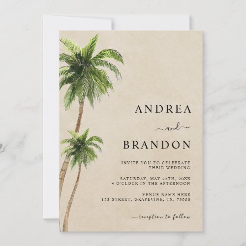 Palm Tree Tropical Sand Beach Wedding All in One Invitation