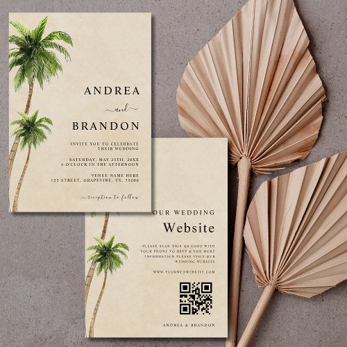 Palm Tree Tropical Sand Beach Wedding All in One Invitation