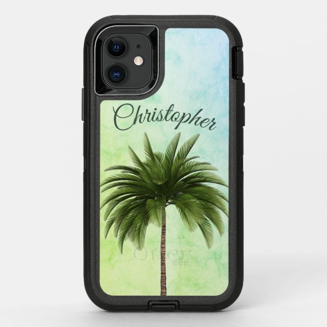  Palm Tree Tropical Stylish Green Marbled Otterbox iPhone Case (Back)