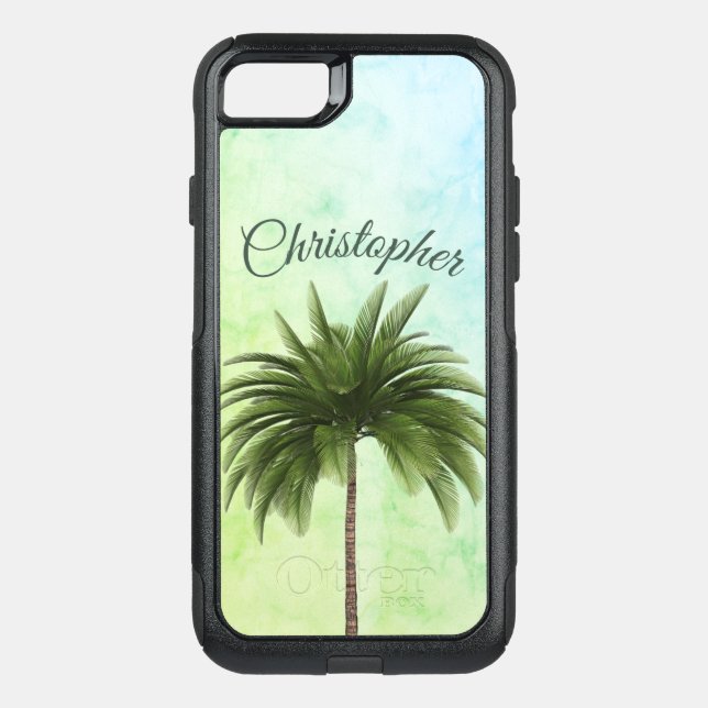  Palm Tree Tropical Stylish Green Marbled Otterbox iPhone Case (Back)