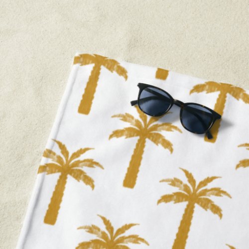 Palm tree tropical summer botanical mustard modern beach towel