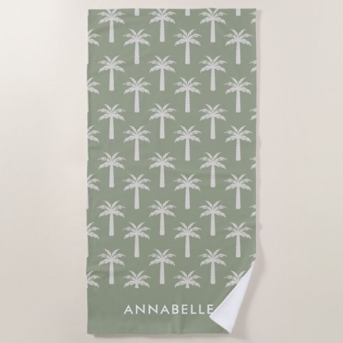 Palm tree tropical summer botanical sage green beach towel