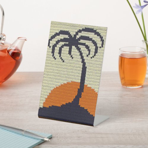 Palm Tree Tropical Sundown Designer Crochet Print Pedestal Sign