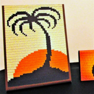 Palm Tree Tropical Sunset Designer Crochet Print Pedestal Sign