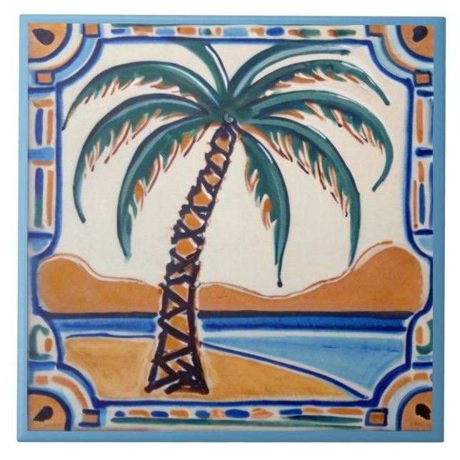 Palm Tree tropical vacation beach house decor Ceramic Tile (Front)