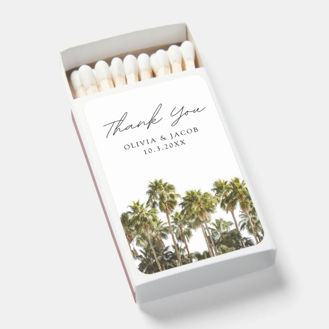 Palm Tree Tropical Wedding Favor Thank You Matches (Front Open)