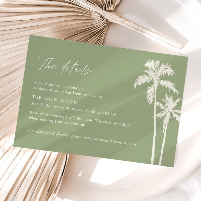 Palm Tree Tropical Wedding Hotel Details Enclosure Card (Palm Tree Wedding Details Card tropical hotel accommodation insert destination wedding stationery)