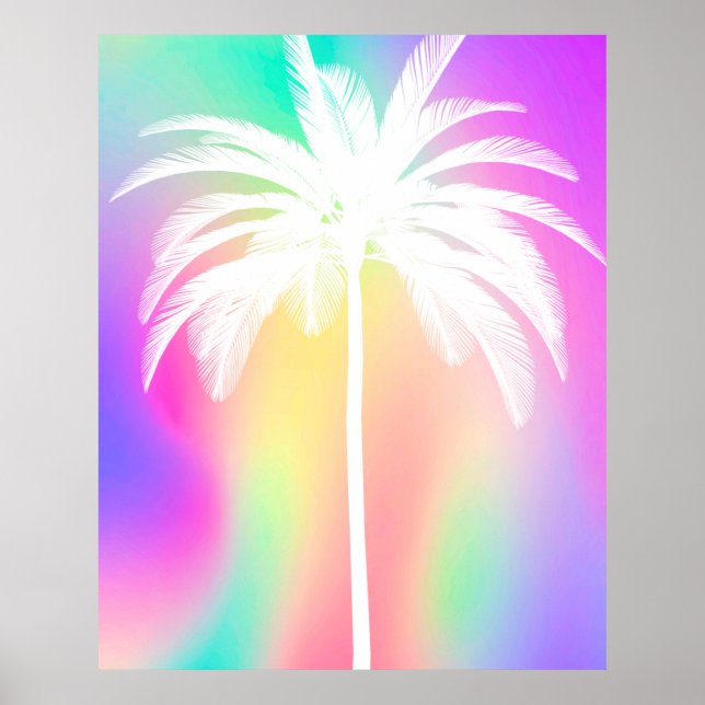  Palm Tree Tropical White Colorful Summer Poster (Front)
