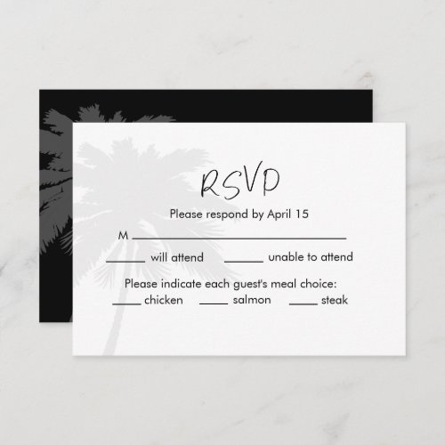 Palm Tree Typography Black White Wedding RSVP Invitation