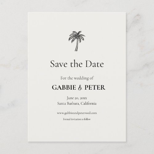 Palm Tree Typography Clean Elegant Save the Date Postcard