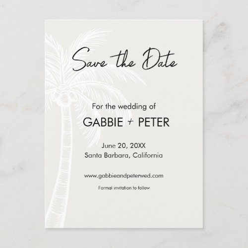Palm Tree Typography Modern Clean Save the Date Postcard
