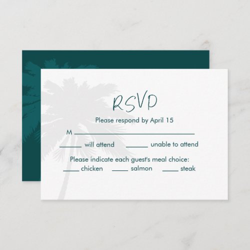 Palm Tree Typography Modern Teal Wedding RSVP Invitation