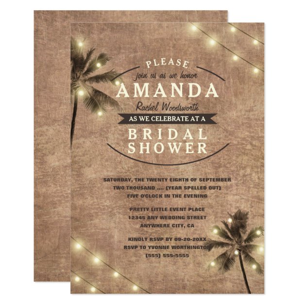 Palm Tree Vintage Beach Bridal Shower Invitations