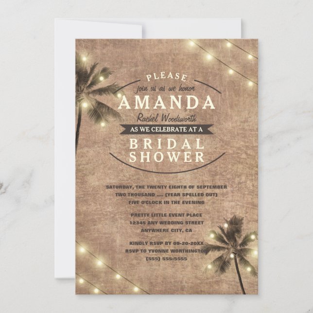 Palm Tree Vintage Beach Bridal Shower Invitations (Front)
