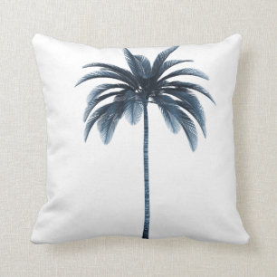 Palm Tree Vintage Blue Tropical Elegant Throw Pillow