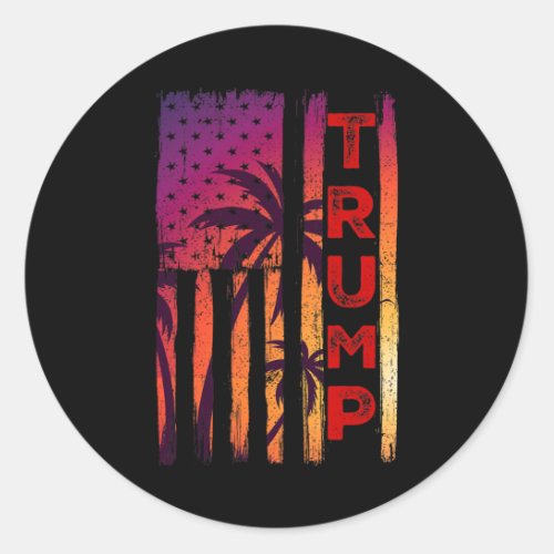 Palm Tree Vintage Distressed American Flag At Suns Classic Round Sticker