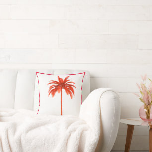 Palm Tree Vintage Red frame Tropical Elegant Throw Pillow