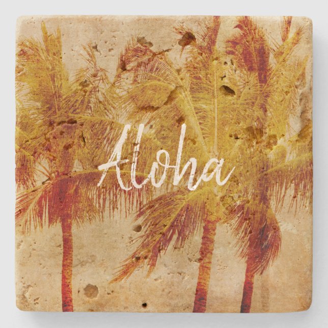 Palm Tree Vintage                Stone Coaster (Front)
