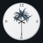 Palm Tree Vintage Tropical Elegant Blue Frame Large Clock<br><div class="desc">Elegant palm tree on a vintage style are the background  for this blue framed clock.

Elegant Tropical Vintage design. The Palm tree is on a background of modern blue and white  design.

From Chessie's fine Designs.</div>