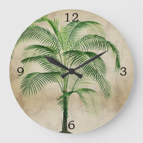 Palm Tree Vintage Tropical Elegant Kitchen Large Clock