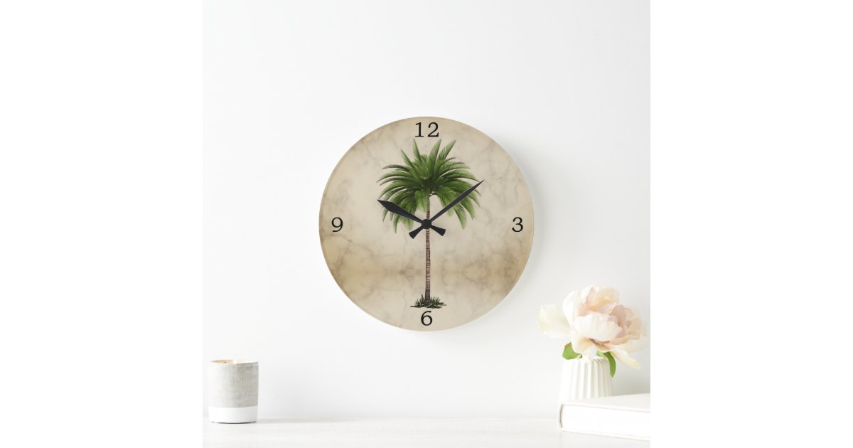 Palm Tree Vintage Tropical Elegant Large Clock