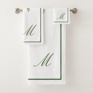 Palm Tree Vintage Tropical Elegant Monogram Bath Towel Set