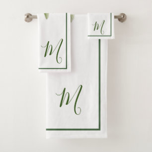 Palm Tree Vintage Tropical Elegant Monogram Bath Towel Set