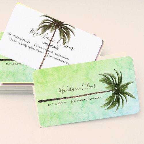 Palm Tree Vintage Tropical Green Elegant Business Card
