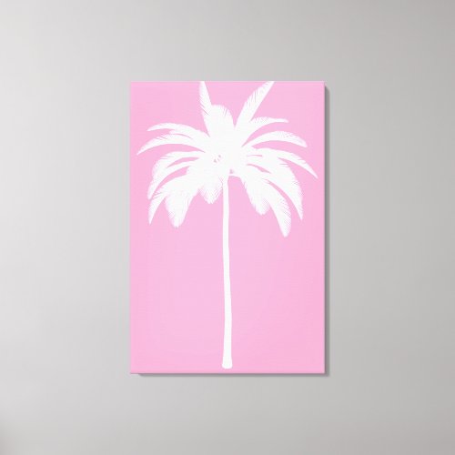 Palm Tree Vintage White Pink Tropical Elegant   Canvas Print