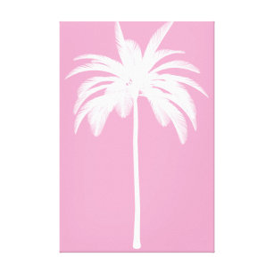 Palm Tree Vintage White Pink Tropical Elegant   Canvas Print