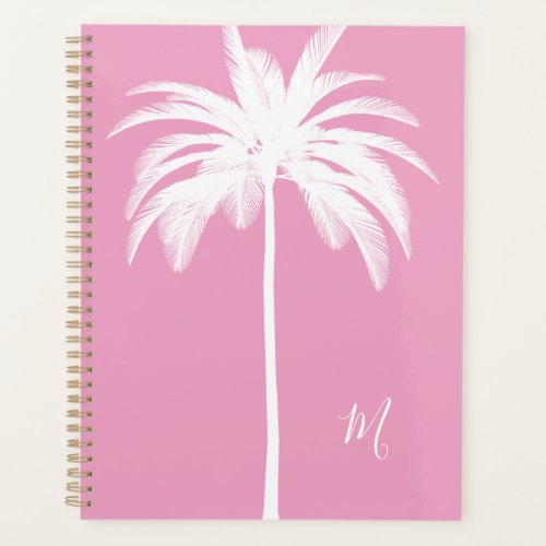 Palm Tree Vintage White Pink Tropical Elegant   Planner