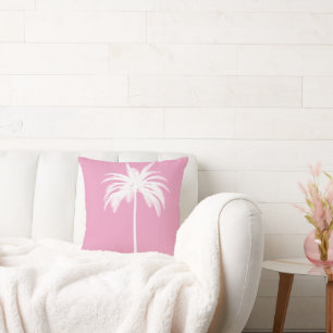 Palm Tree Vintage White Pink Tropical Elegant   Throw Pillow