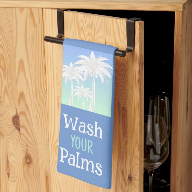  Palm Tree Wash Your Palms Beach Island Blue Ombre Kitchen Towel (Thirds Fold)