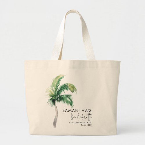 Palm Tree Watercolor Bachelorette Weekend Custom Large Tote Bag
