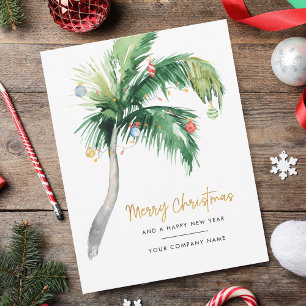 Palm Tree Watercolor Business Christmas Holiday Note Card