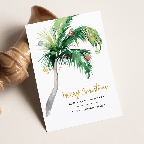 Palm Tree Watercolor Business Christmas Holiday Note Card
