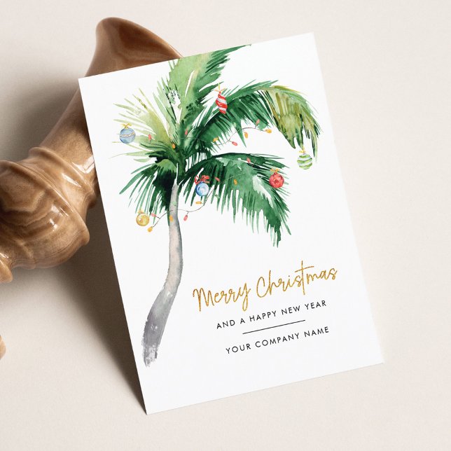 Palm Tree Watercolor Business Christmas Holiday Note Card (Palm Tree Merry Christmas Business Greetings Card)
