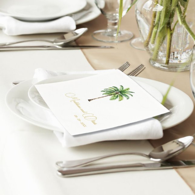 Palm Tree Watercolor Elegant Simple Wedding  Napkins (Creator Uploaded)