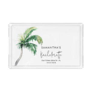 Palm Tree Watercolor Personalized Bachelorette Acrylic Tray