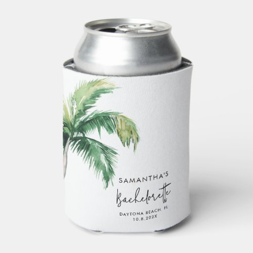 Palm Tree Watercolor Personalized Bachelorette Can Cooler