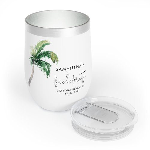 Palm Tree Watercolor Personalized Bachelorette Thermal Wine Tumbler