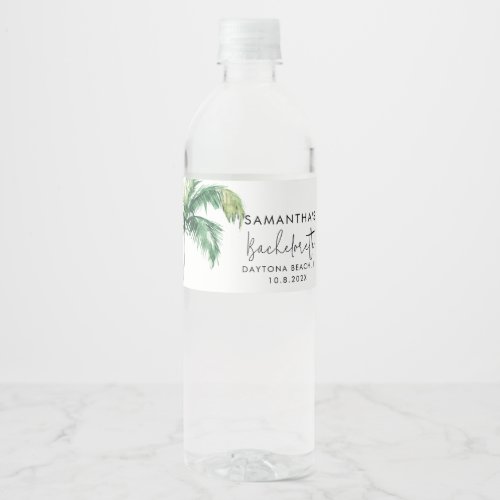 Palm Tree Watercolor Personalized Bachelorette Water Bottle Label