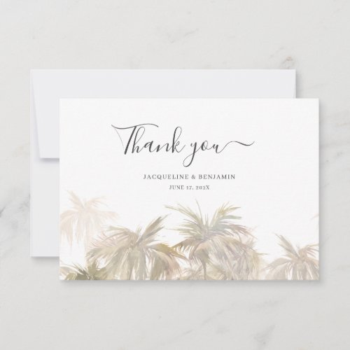 Palm Tree Watercolor Photo Wedding Thank You Card