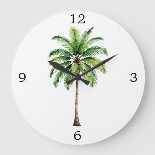 Palm Tree Watercolor Tropical Elegant Large Clock