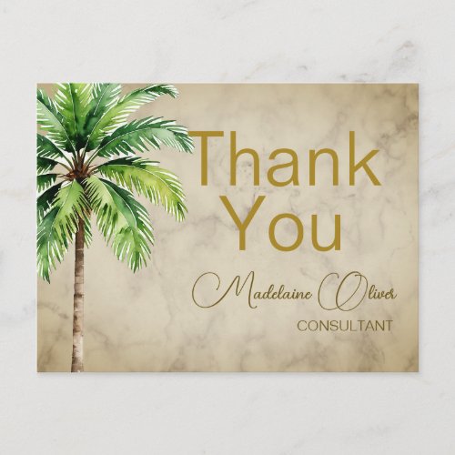 Palm Tree Watercolor Tropical Thank You  Postcard